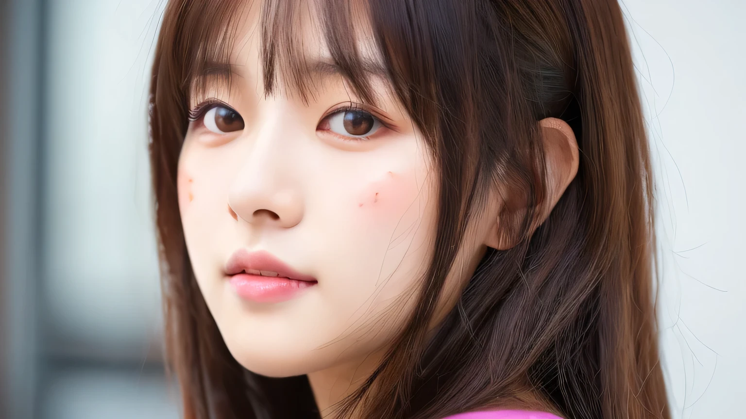 ((Cute Japanese girl, Beautiful Japanese girl, 1 girl, 19 years old, ponytail, highly detailed face and skin texture, refined, super detailed face, super detailed eyes, blush, blush, cheeks, Close-up of a woman with cheeks painted with pink blush, bust up, face facing forward, looking at camera, frontage, cute build, smooth white skin, transparent skin texture, )), (dark brown) hair, bangs), beautiful women with perfect styles: 1.4, Japanese models, young gravure idols, young and cute gravure idols, realistic young gravure idols, sophisticated gravure idols, ((Top quality, 8K, masterpiece: 1.3 )), (4K, RAW photo, highest quality), (Real, Photorealistic: 1.37), Person placed across the screen, natural soft light, upper body and head, refined, (Full body image)