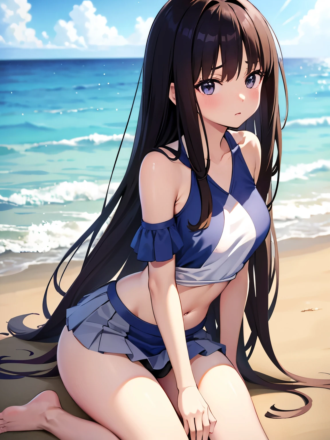 Masterpiece Top Quality High Resolution、Anna Tanaka , Long hair, Sit with your knees bent、in a school、(Angle from below)、Ashamed((Mansuji、mekosji))、((Wrinkles in panties))、anime girl in a swim suit in a pool with a leaf on her head, wet swimsuit, realistic bikini, is wearing a swimsuit, swimsuit, oppai, smooth anime cg art, bathing suit, seductive anime girl, asuka suit under clothes!, nami one piece, pixiv 3dcg, rin, shiny wet skin!!, splash art anime , jpn idol,1girl,dynamic pose,beach,swimwear, looking at viewer, thick eyebrows, laughing,(One lady)、(​masterpiece)、(best qualtiy)、(ultra-detailliert)、(a high chroma)、(CG Illustration)、((Full Angle))、Female, 20 years old、Delicate beautiful face、(red blush)、(Wavy long hair、Dark ｂlack hair)、(dishevled hair)、((Shoulder top))、See-through clothes:1.3、((Black stockings))、(Pink lace panties)、(Dark blue pleated skirt)、(teats)、breasts of medium size,、((turned around))、(Woman sitting on the floor)、The best lighting、simple background、Anime girl in bikini standing on the beach with palm trees, Wallpaper Anime Blue Water, 4k Race Manga wallpaper, anime moe art style, Anime! 4K, Anime! 4 k, Seductive anime dick girl, Anime wallpapers in 4K, ultra hd anime wallpaper, realistic bikini, marin kitagawa fanart, [ Digital Art in 4K ]!!, Ecchi anime style, Anime girl sitting on bed with arms crossed, an anime drawing by Jin Homura, pixiv, shin hanga, anime moe art style, Cute anime girl, marin kitagawa fanart, small curvy , nagatoro, Anime Best Girl, Anime visuals of cute girls, young anime girl, an anime girl, pretty anime girl, Anime Girl, ighly detailed、​masterpiece、top-quality、Ultra-high decomposition energy A、8K High Resolution、Photogenic clarity、A detailed eye、Gradation、perfect anatomy body proportions ,hard disk、nffsw (English) ,Nikon Z9 80mm Lens , masutepiece、Model Standing、Light blue panties made of lace material、White tight t-shirt、The dress is made of white lace material(((Show me all my panties)))、(((The skirt is defi