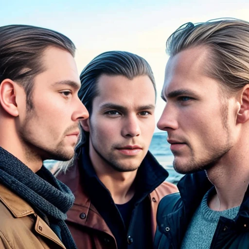 Scandinavian men gathered, focusing on the face.