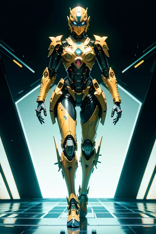 (Best Quality: 1.5), (Ultra-Detailed: 1.1), (High Res: 1.3), yellow HFD robot with stubby arms, meticulously crafted mechanical design, shining metallic surface, glowing eyes, movable joints, advanced technology, futuristic science fiction aesthetics, artificial intelligence, intricate circuitry, sharp edges, creative design, sleek and compact body, innovative engineering, standing tall on a pedestal, industrial feel, modern aesthetic, industrial-grade materials, precision engineering, reflective surface, intricately detailed components, advanced programming, Technological advancements, sleek and streamlined design, functional and practical, cutting-edge