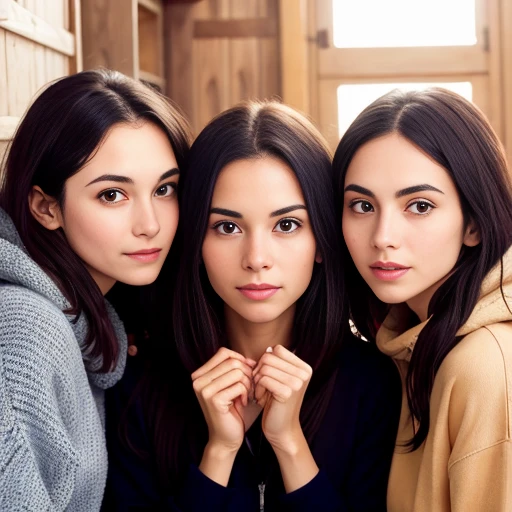 Jew woman gathered in sweatshirts, focusing on their faces.