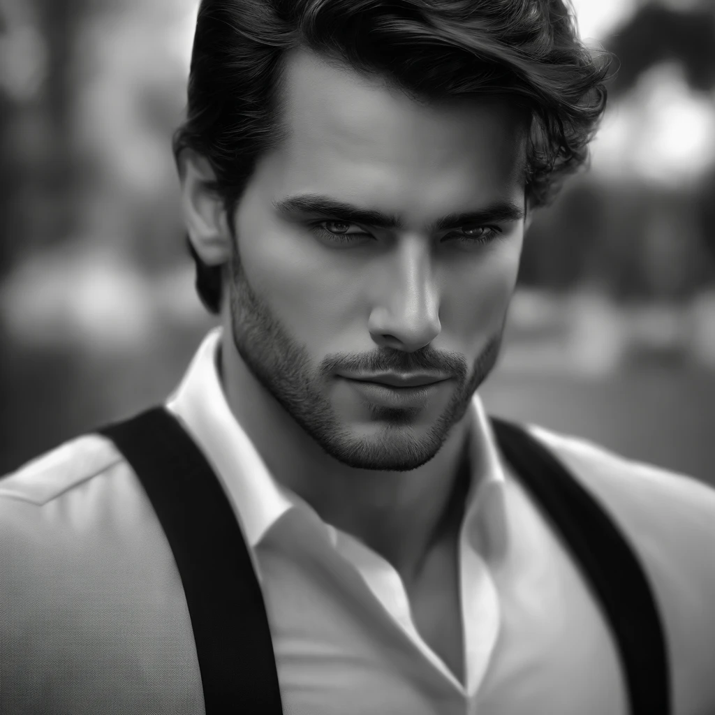 un primer plano de un hombre con una camisa roja y una ciudad al fondo, arte digital inspired by Adrian Zingg, tendencia en artstation, arte digital, guapo impresionante realista, hermoso rostro detallado, retrato de alta calidad, hombre guapo, hombre atractivo, photorealistic pintura digital, realistic pintura digital, cara hermosa perfecta, ultra realistic pintura digital, Ultra detalle. pintura digital