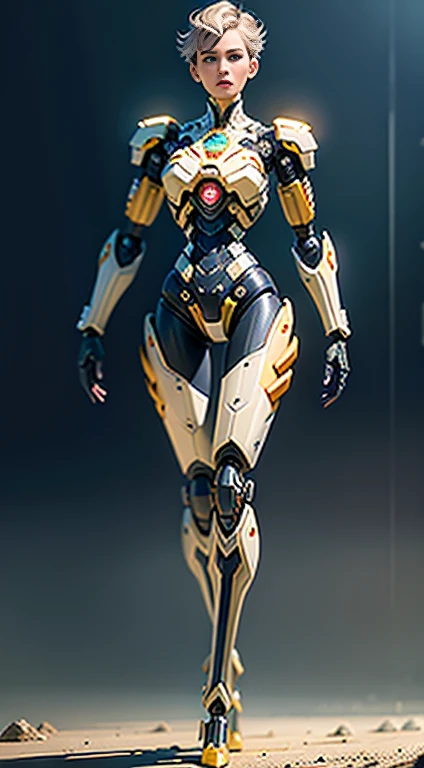 masterpiece, highest quality, Super detailed, Complex, Very detailed, High resolution, Realistically, 8k, 1 person,Full Body Shot,humanoid, Long Legs Mechanical Legs,Dynamic Pose, Extremely delicate mech, Short Hair,Full body, High tech background,Science fiction,(Marek Okon:1.3),Mooncryptowow's Midway Style,