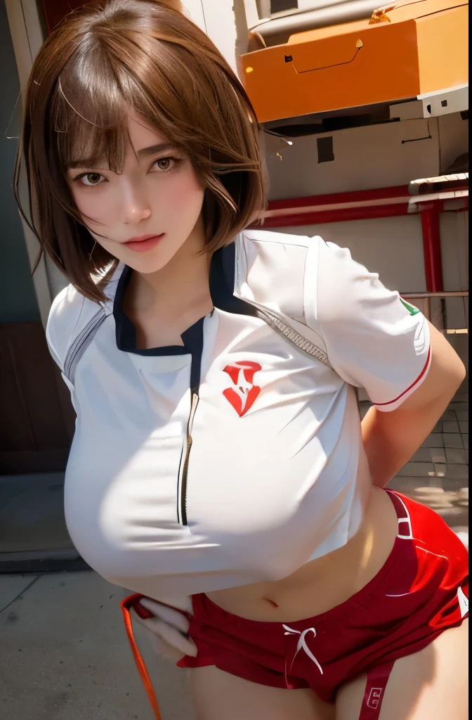 Beautiful girl in a white shirt and red shorts posing for a picture, (sfw) safe for work, ilya kuvshinov. 4 k, female protagonist 👀 :8, makoto, seductive  girl, a hyperrealistic , oppai, makoto shinka, artstyle : ilya kuvshinov, realistic , hyperrealistic 