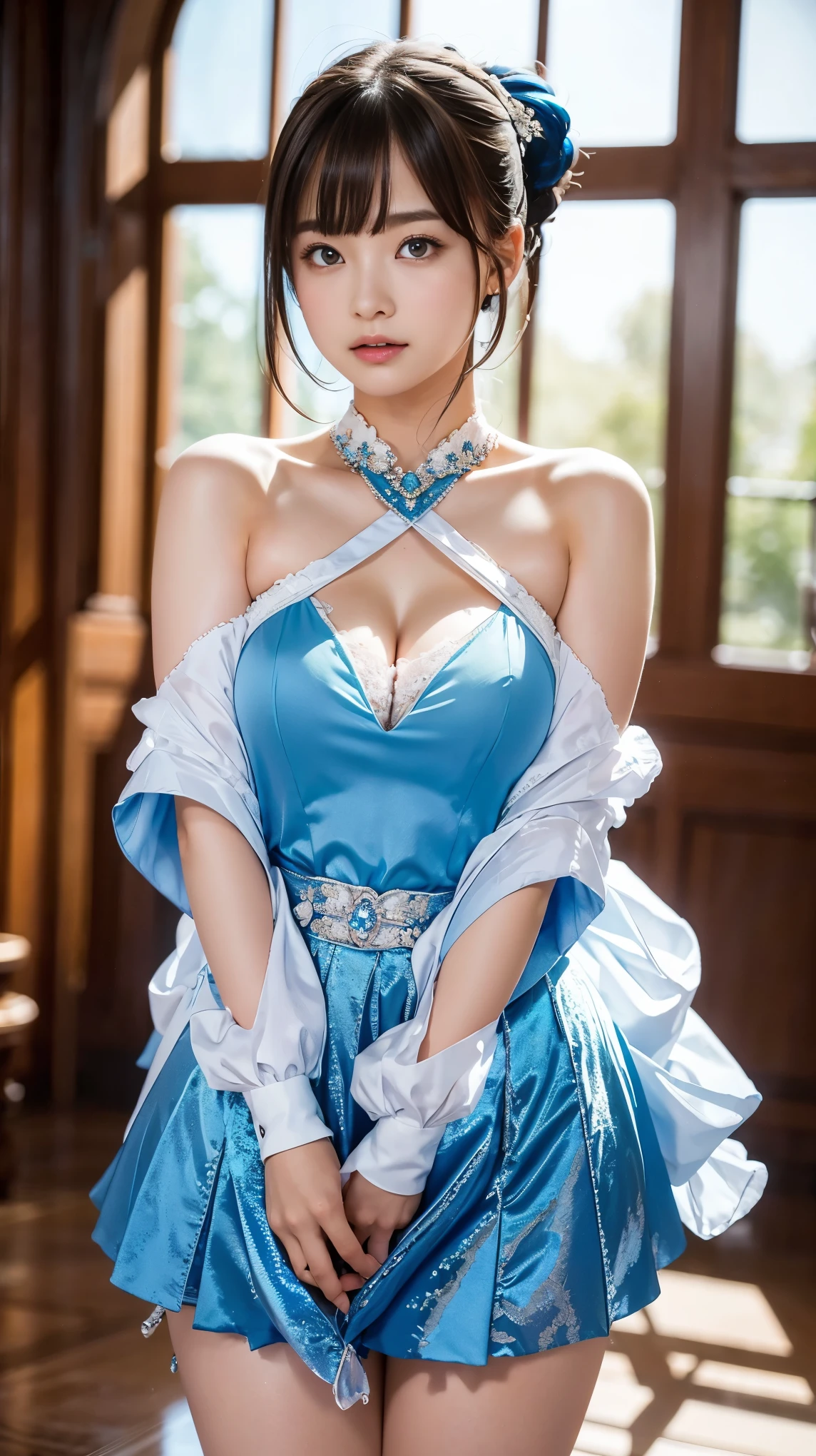 Full Figure, Seven Cling Shooting, 18-year-old, Wearing transparent SF clothing, Beautiful Face, detailed, hand, ultimate detailed, Amazing grandeur, LED interior lighting, Pedaipan Style, Fiber hair, Glowing blue iris, Glowing blue iris. ,,