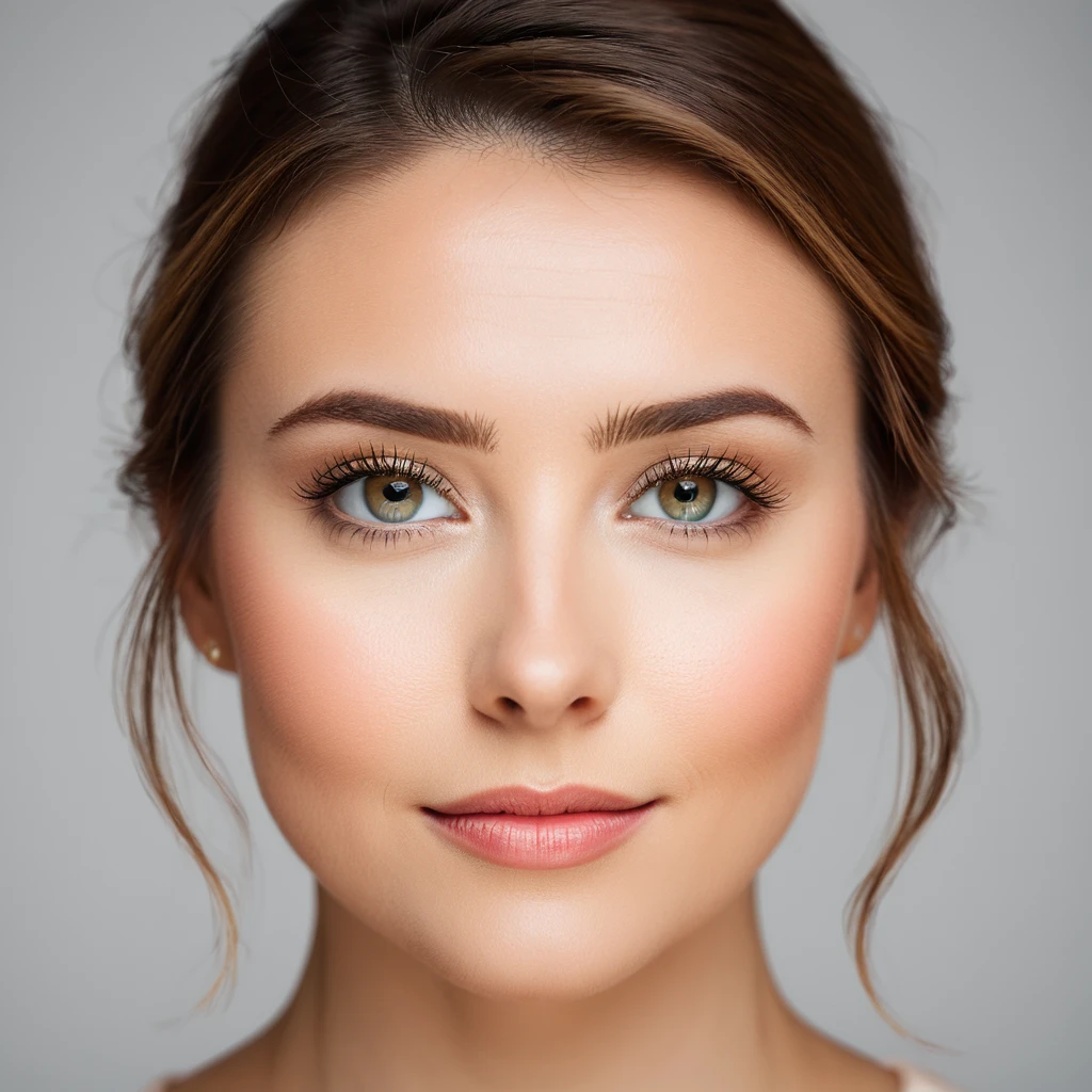 A classic close-up portrait, with soft lighting and a plain background.
