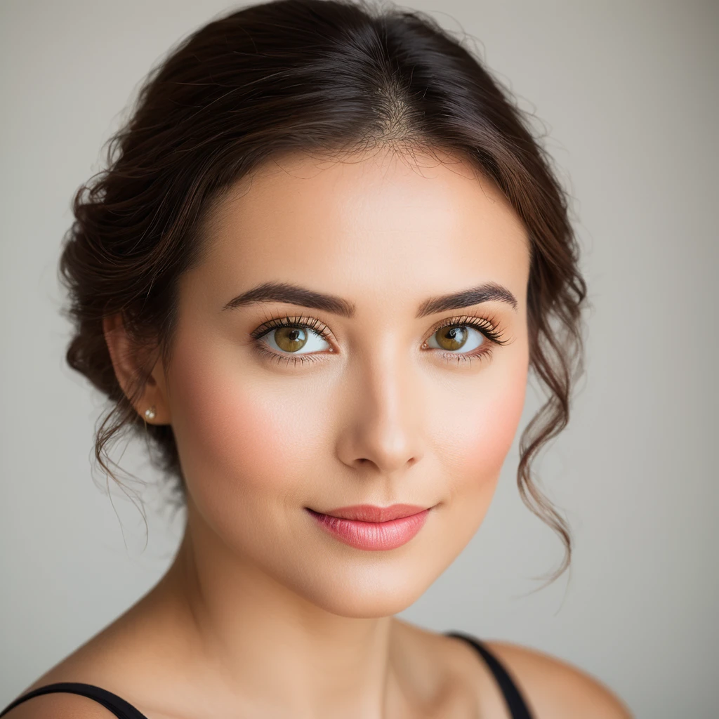 A classic close-up portrait, with soft lighting and a plain background.