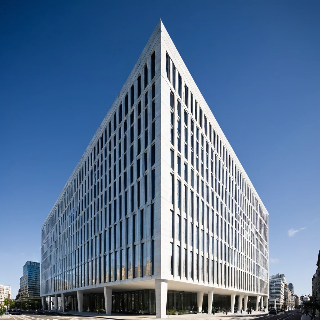 A recognizable building or architectural monument, preferably with clean lines.