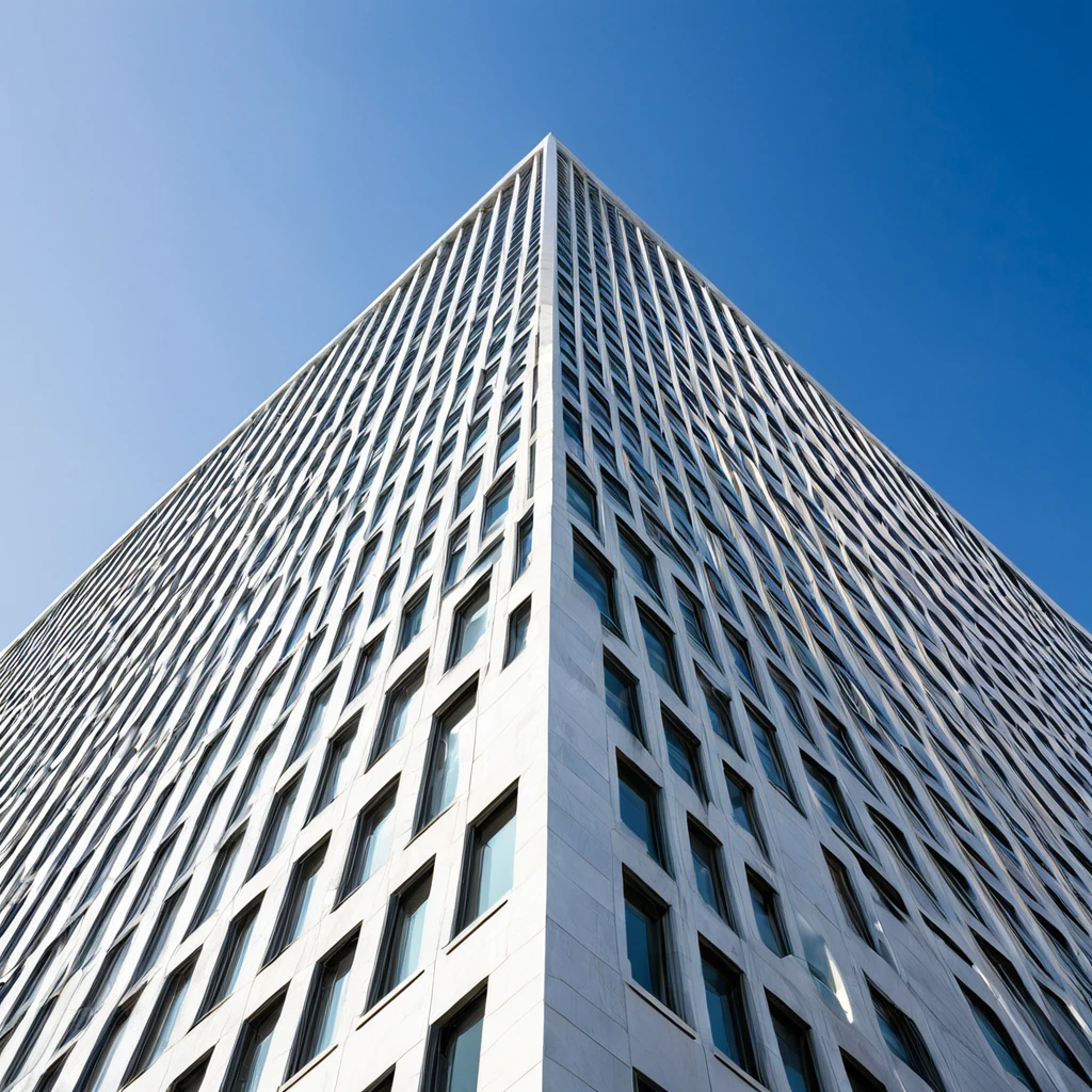 A recognizable building or architectural monument, preferably with clean lines.