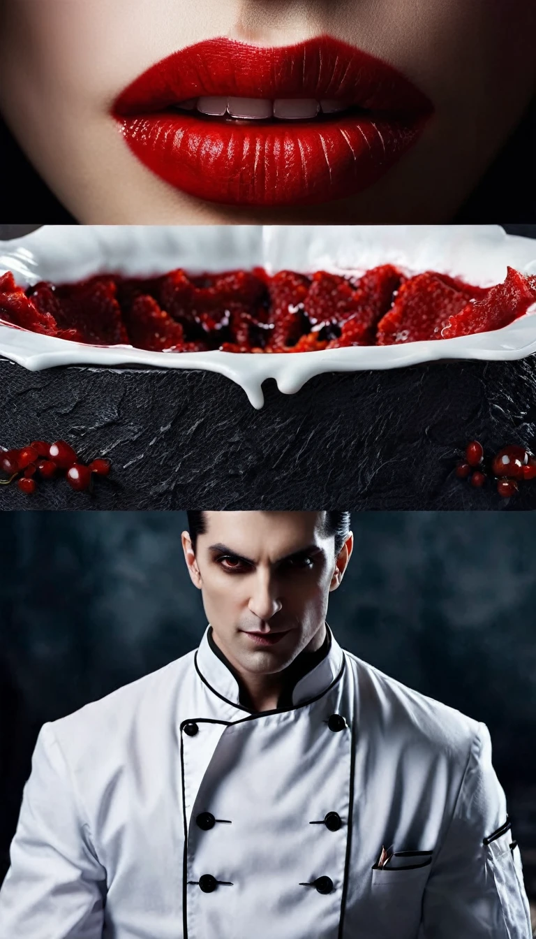 symmetry,Vampire and human side by side (best quality,4k,8k,High resolution,chef-d&#39;artwork:1.2),Ultra-detailed,(Realistic,photoRealistic,photo-Realistic:1.37),peinture classique,historique,architecture gothique,Fond sombre,contrasting colors,Soft lighting,sharpness,Twilight atmosphere,Ethereal beauty,bright red lips,Peau de porcelaine,regard puissant,Crocs de vampire,bijoux en argent,cheveux flottants,Symmetrical composition,Imposing presence,Subtle Thinking,Haunting Expressions,coups de pinceau délicats,breathtaking realism,juxtaposition harmonieuse,balance between light and shadow,atmosphère transcendante,unshakeable confidence,shared space,intertwined parallel worlds,magic and reality merged,connexion sans fin,relation non conventionnelle,un semblant de paix dans le chaos,reveal the&#39;inconnu,lien incassable,Hidden desires,double nature.