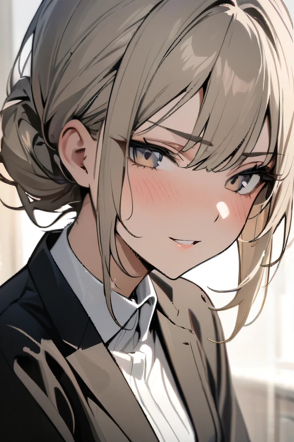 Masterpiece, best quality, beautiful girl, beautiful face, adult, calm expression, black suit, white shirt,