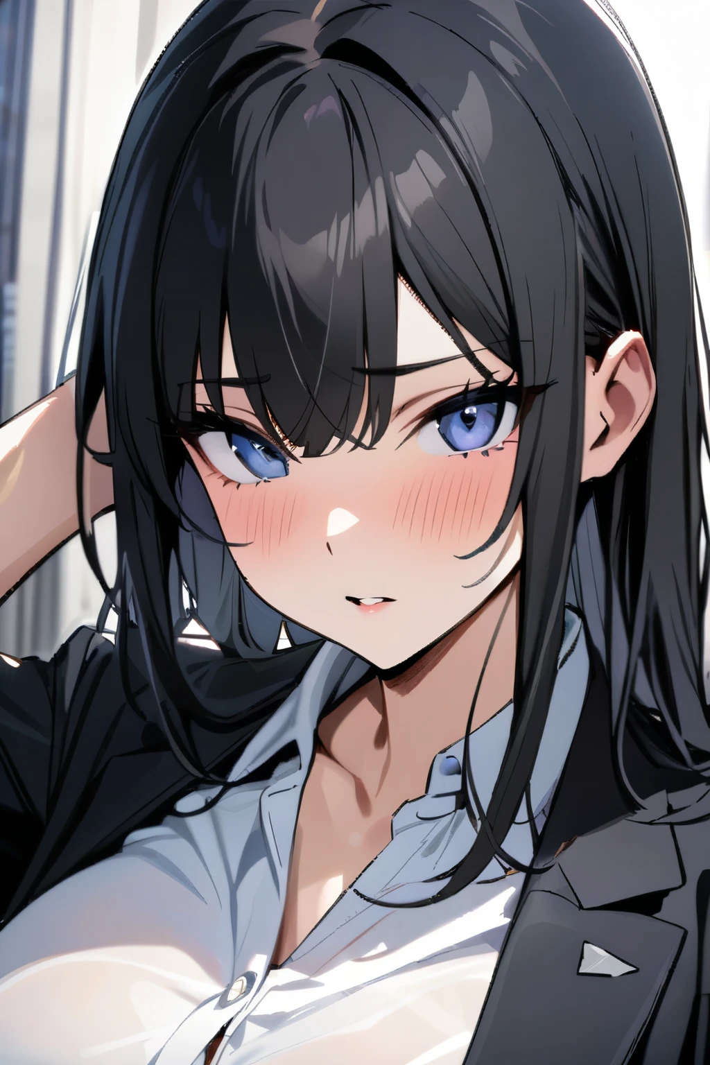 Masterpiece, best quality, beautiful girl, beautiful face, adult, black suit, white shirt,