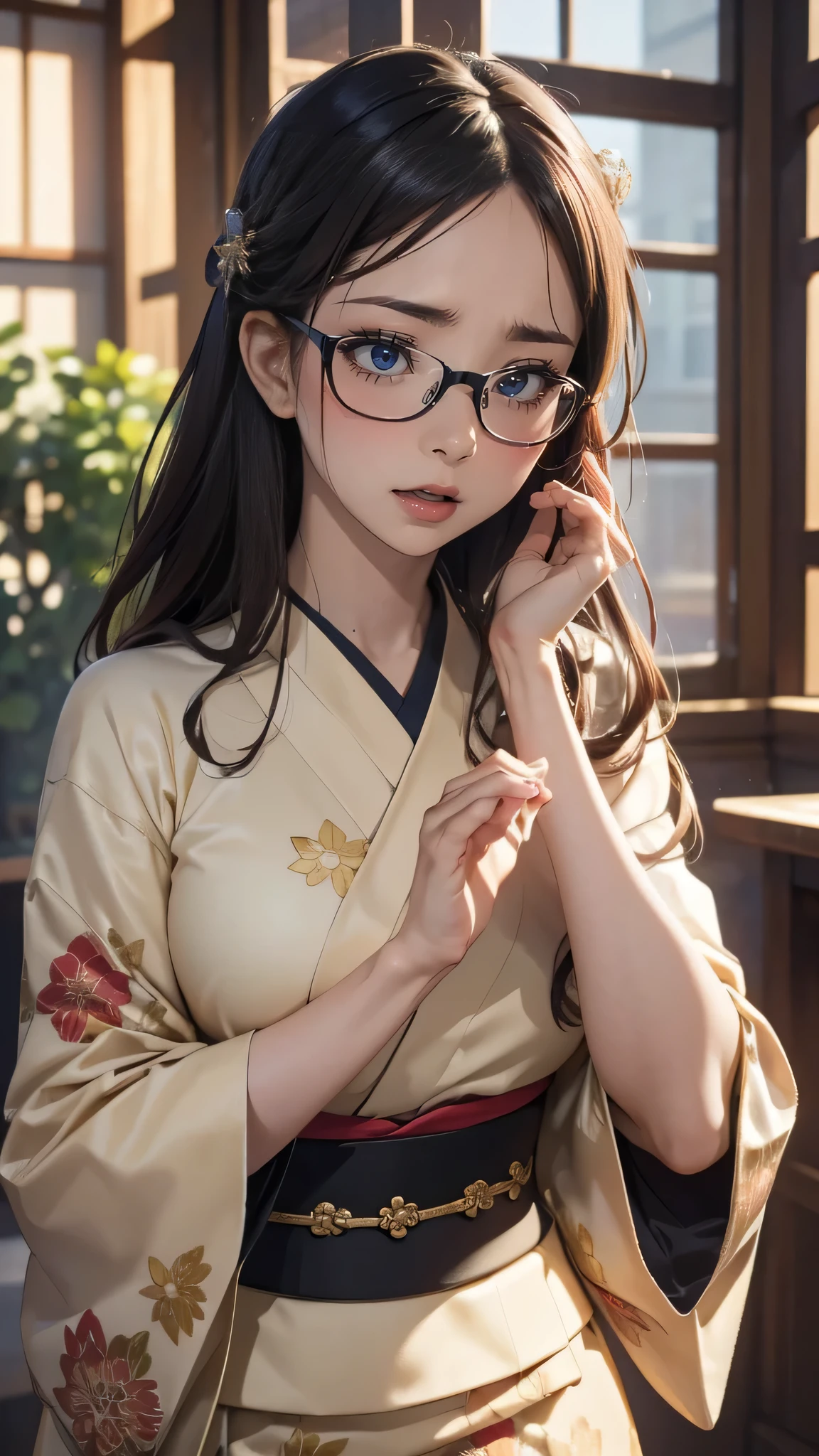 (random japanese clothes),(random pose),(random hairstyle),(Highest image quality,(8k),ultra-realistic,best quality, high quality, high definition, high quality texture,high detail,beautiful detailed,fine detailed,extremely detailed cg,detailed texture,a realistic representation of the face,masterpiece,Sense of presence),(wearing glasses:1.1)