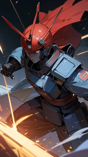 Giant mecha-samurai fighting against aliens in the outer space