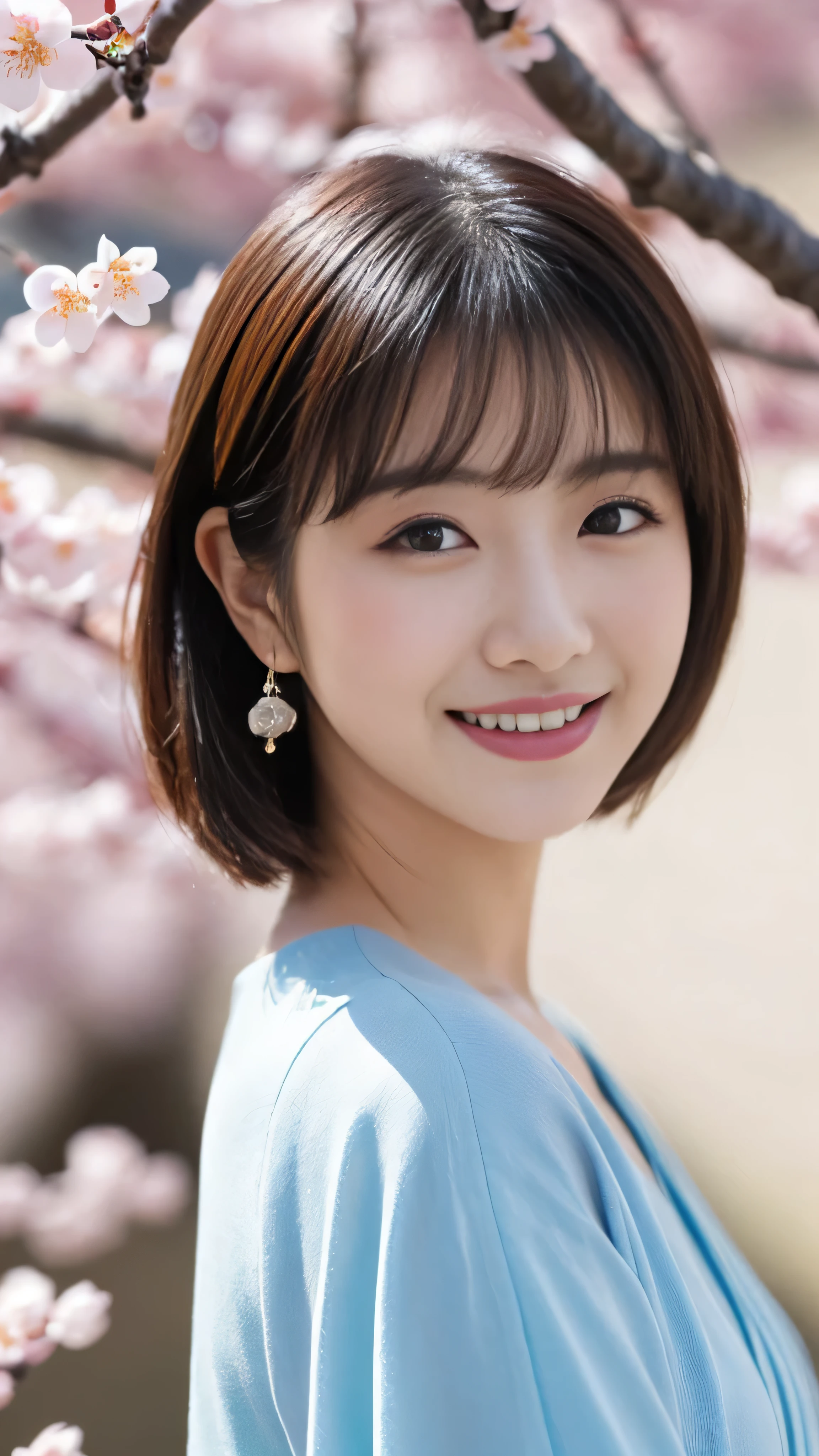 1 girl, (Pastel spring outfit:1.2), Beautiful Japanese actresses, 
It looks great in the photo, Yukihime, Long eyelashes, Snowflake Earrings,
(RAW Photos, highest quality), (Realistic, Photorealistic:1.4), (Tabletop), 
Beautiful and detailed, Thick and beautiful lips, Highly detailed eyes and face, 
break
(A girl admiring plum blossoms:1.3), 
(Plum blossom), (blue sky),
Dramatic lighting, Great atmosphere, 
break 
Perfect Anatomy, Slender body, small, short hair, Parted bangs, Angel Smile, 
Crystal Skin, Clear Eyes, Flash photography, Capture the light