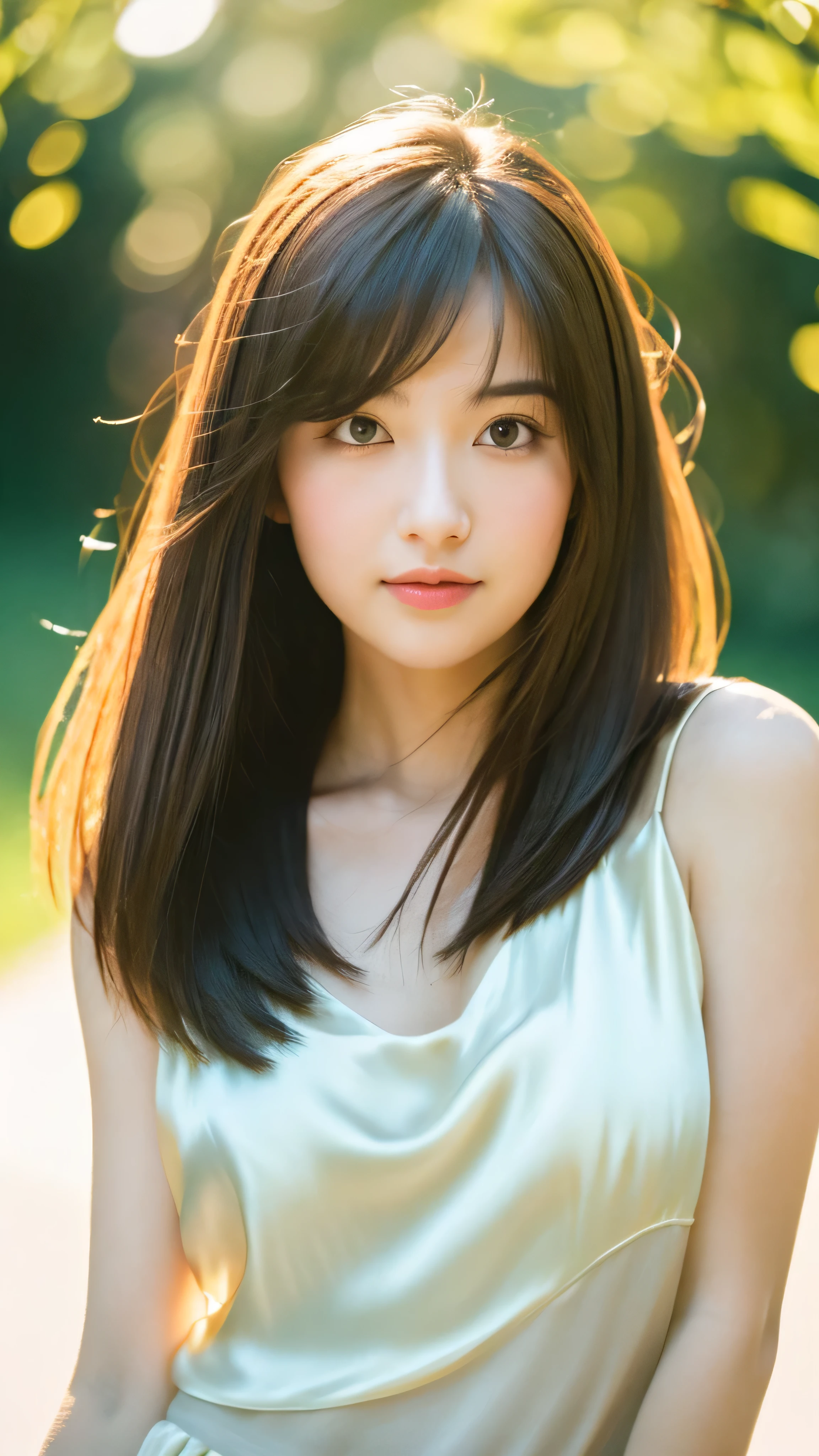 masterpiece, highest quality, 8k, 20th Generation, (Large Breasts:1.2), cute, alone, sad, close, cute, Girlish, Delicate girl, Pure beauty, RAW Photos, Professional photography, Portraiture, Soft Light, Professional Lighting, Backlight, Upper Body, avert your eyes, Sophisticated, Film Grain, (Eyes and facial details:1.0), Beautiful straight hair, Medium length hair swaying in the wind, Silk blouse,
