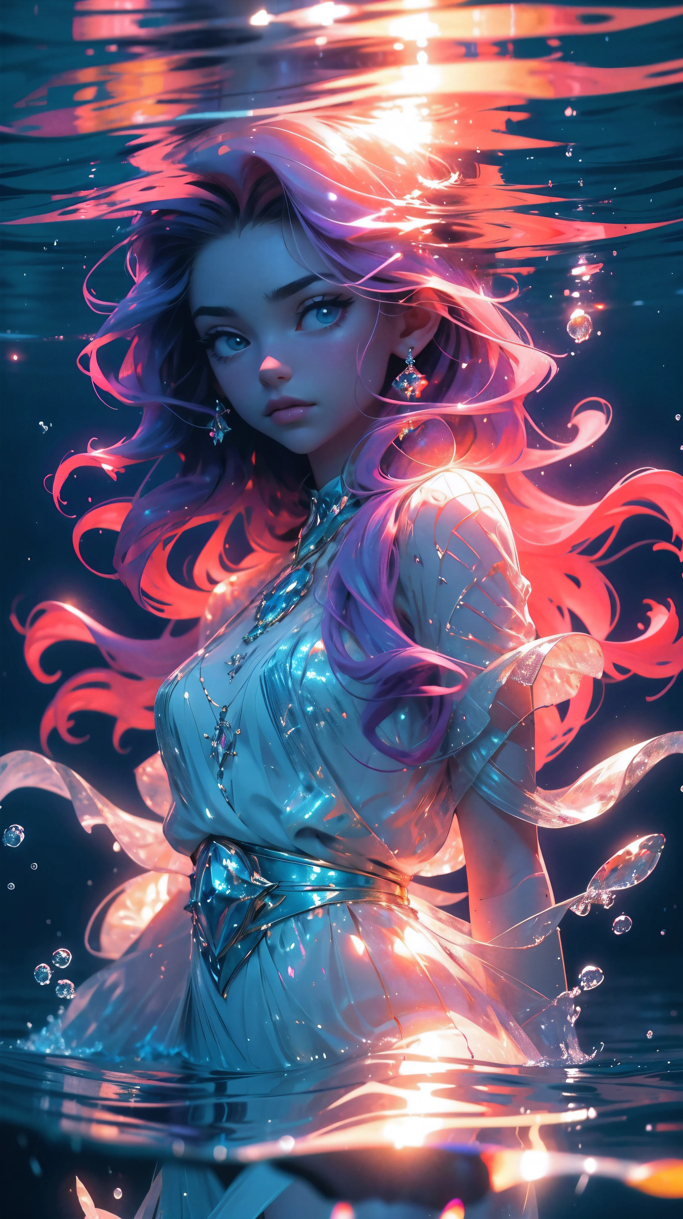(best quality,4k,highres,masterpiece:1.2),ultra-detailed,(realistic,photorealistic,photo-realistic:1.37), underwater,beautiful young girl,beautiful detailed eyes,beautiful detailed lips,long purple hair,purple dress,water,glowing jellyfish,ethereal,peaceful,submerged,serene,airy,dreamlike,soft lighting,vivid colors,twinkling reflections,gently flowing hair,captivating,relaxing ambiance