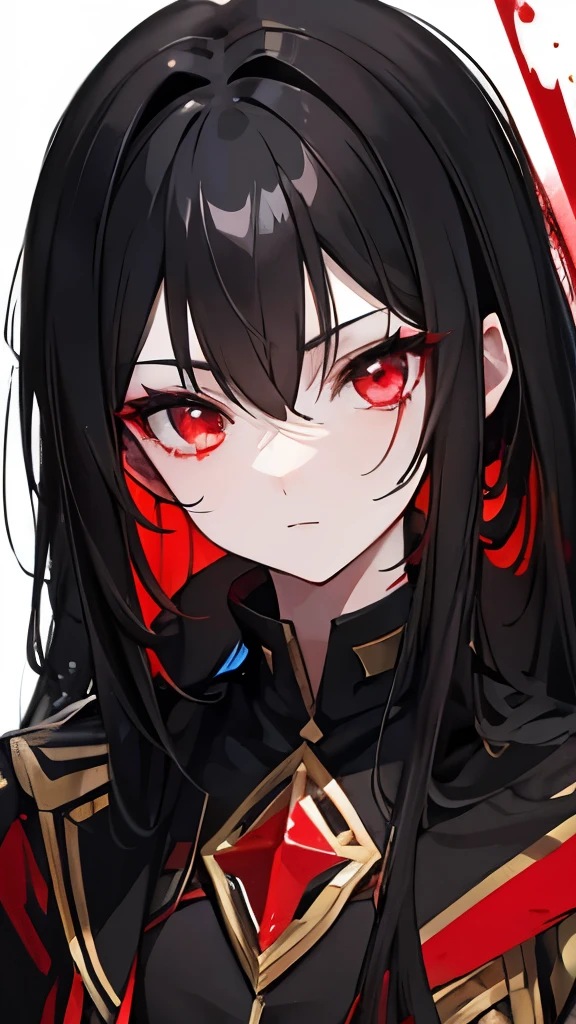 Black hair, carmesin eyes, red EYEs