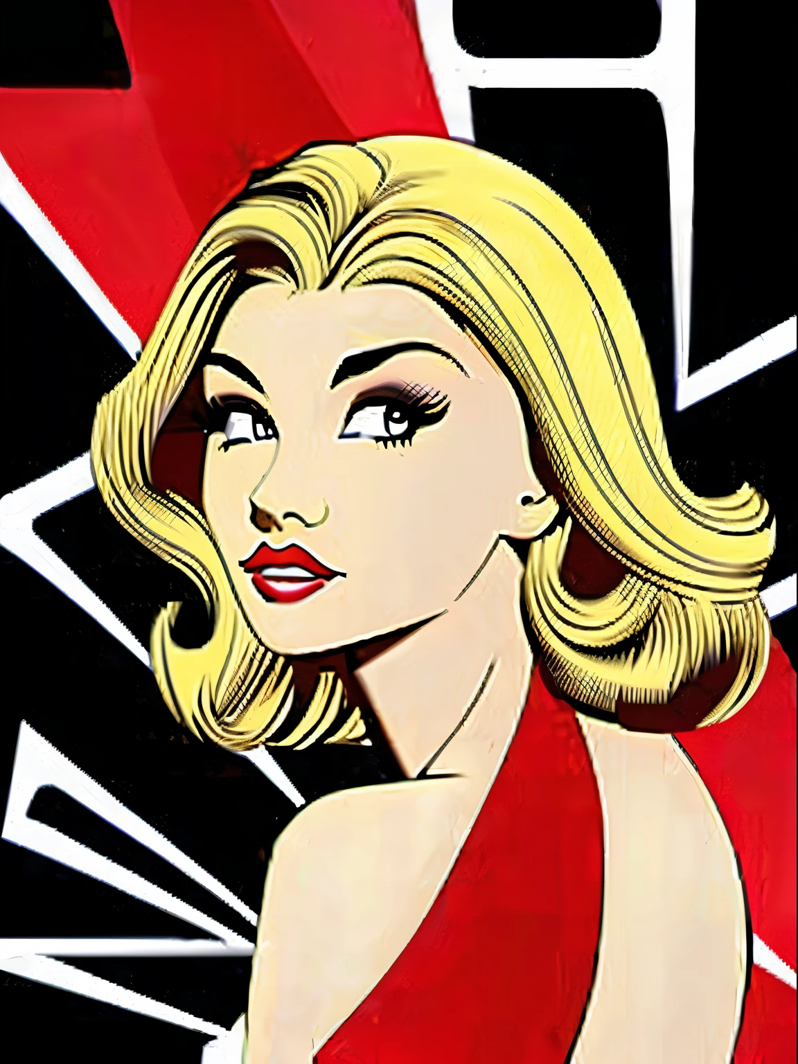 (best quality,ultra-detailed,photo-realistic:1.37),sexy full body,seductive gaze,blonde hair,eye-catching,50s cartoon style,vector art,no background,clip-art style,red dress