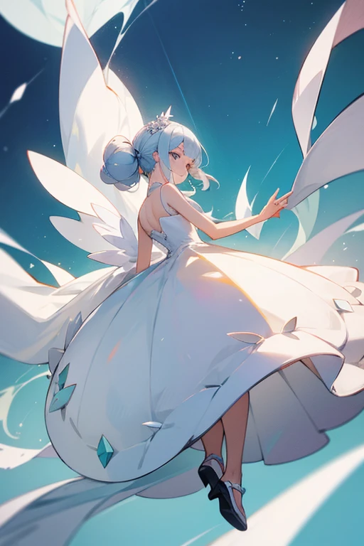 Beautiful pokémon serene in white dress, tacones blancos, unos aretes dorados
