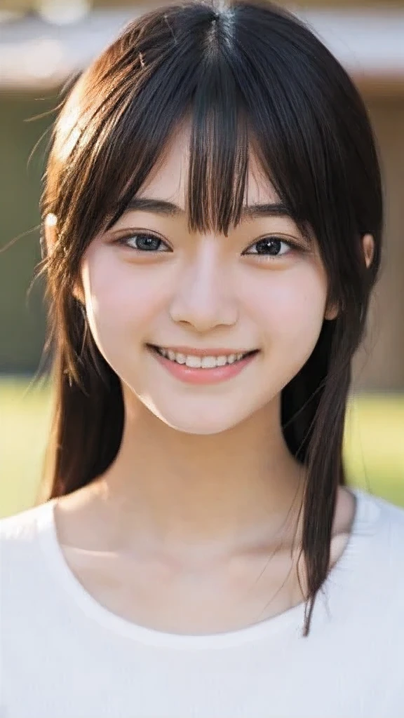 Japanese、18-year-old、Very slim、((Smiling))
