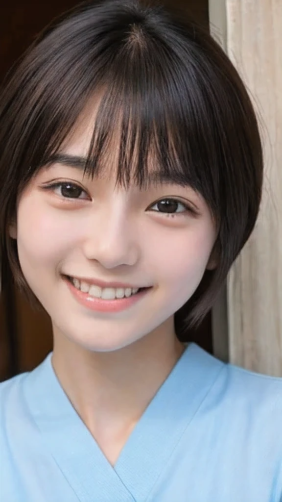 Japanese、18-year-old、Very slim、((Smiling))