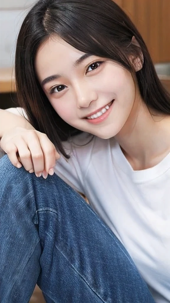 Japanese、18-year-old、Very slim、((Smiling))