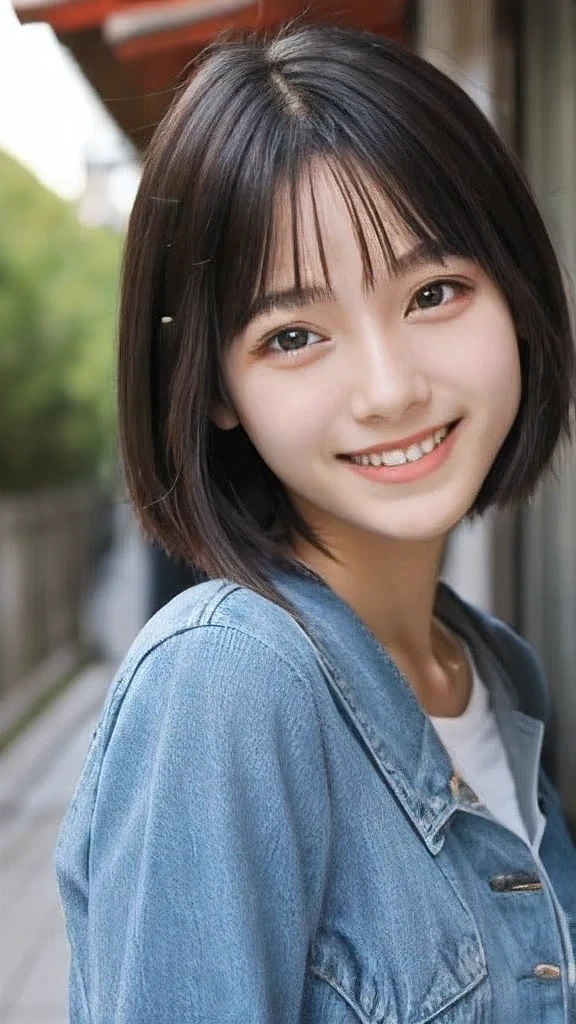 Japanese、18-year-old、Very slim、((Smiling))