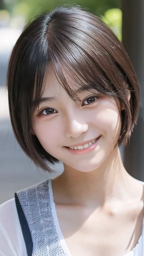 Japanese、18-year-old、Very slim、((Smiling))