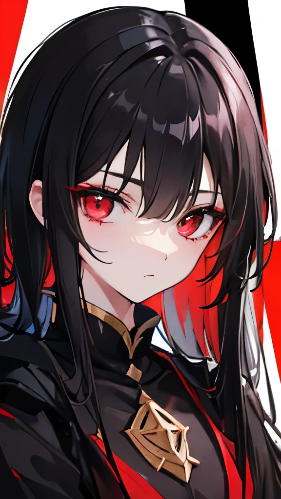 Black hair, carmesin eyes, red EYEs