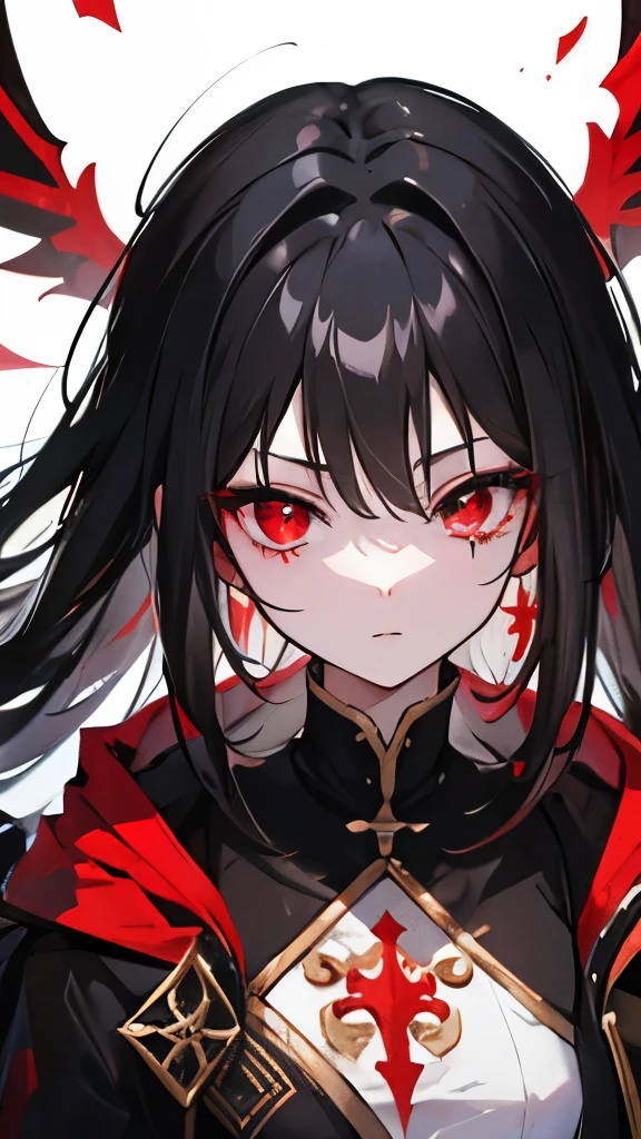 Black hair, carmesin eyes, red EYEs