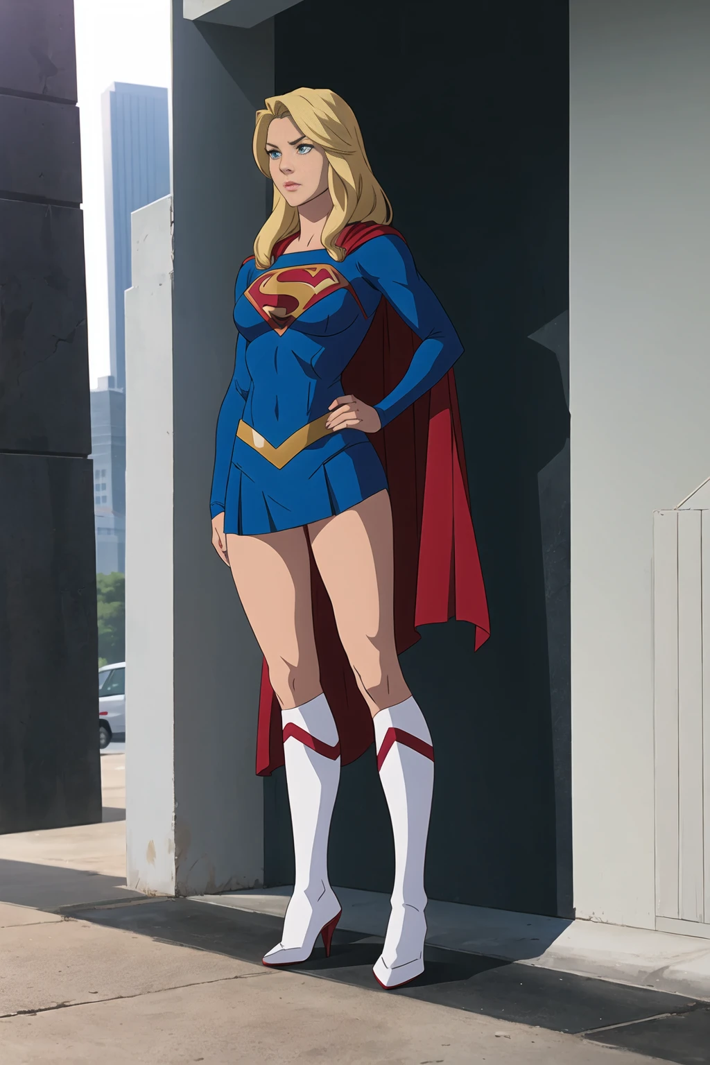 ((full body photo, standing, feet on the ground)) dc comics, supergirl,white panty