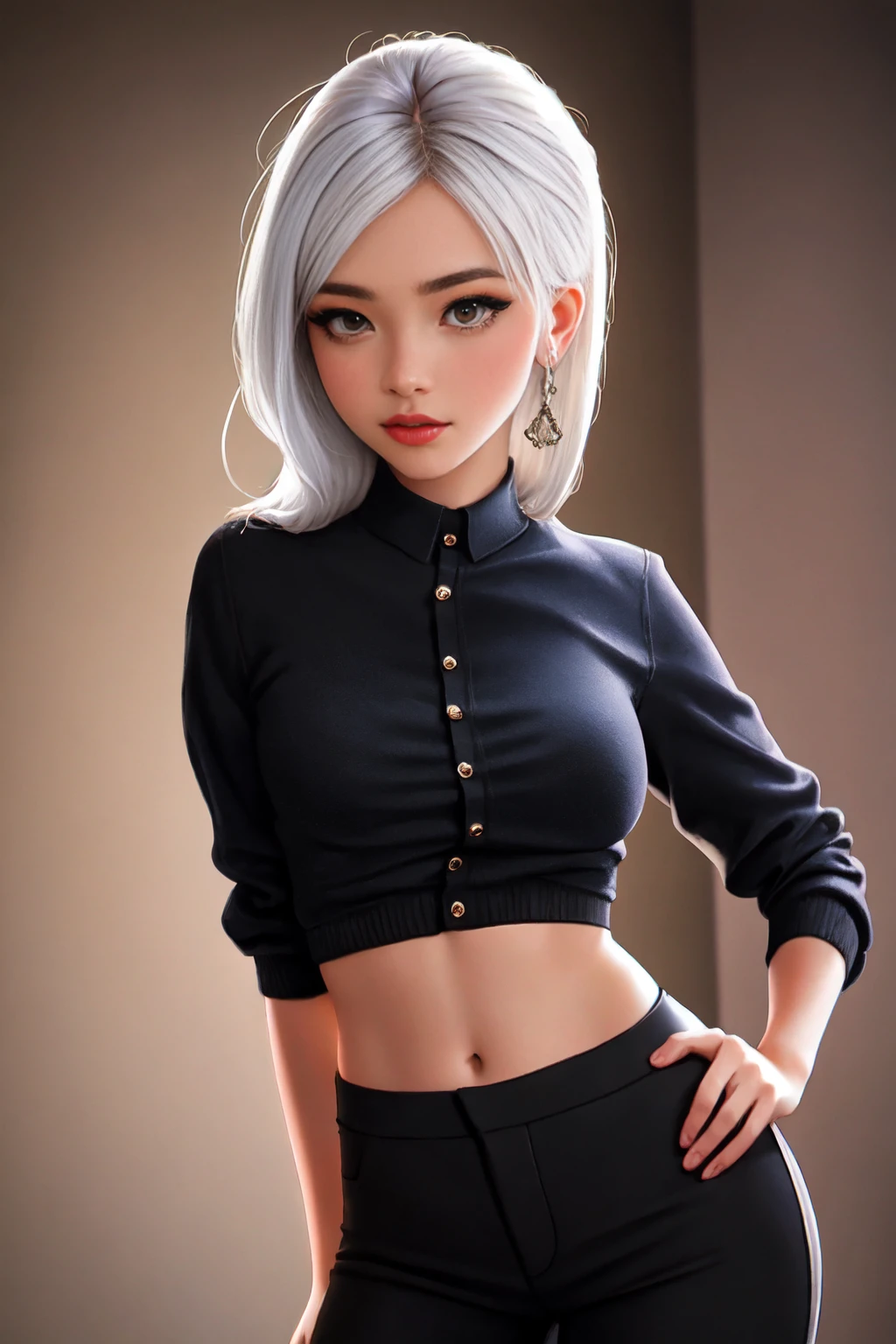 Best quality, masterpiece, a high resolution, ****ung black woman, dressed in black choir pants and jacket,red blouse,White hair, Beautiful face, Physique, Tyndall effect, realistic, dark studio, rim lighting, Two-tone lighting, (highly detailed skin: 1.2), 8K uhd, SLR camera, soft light, high quality, Volumetric light, Stealth shot, Photo, a high resolution, 4k, 8K, hips