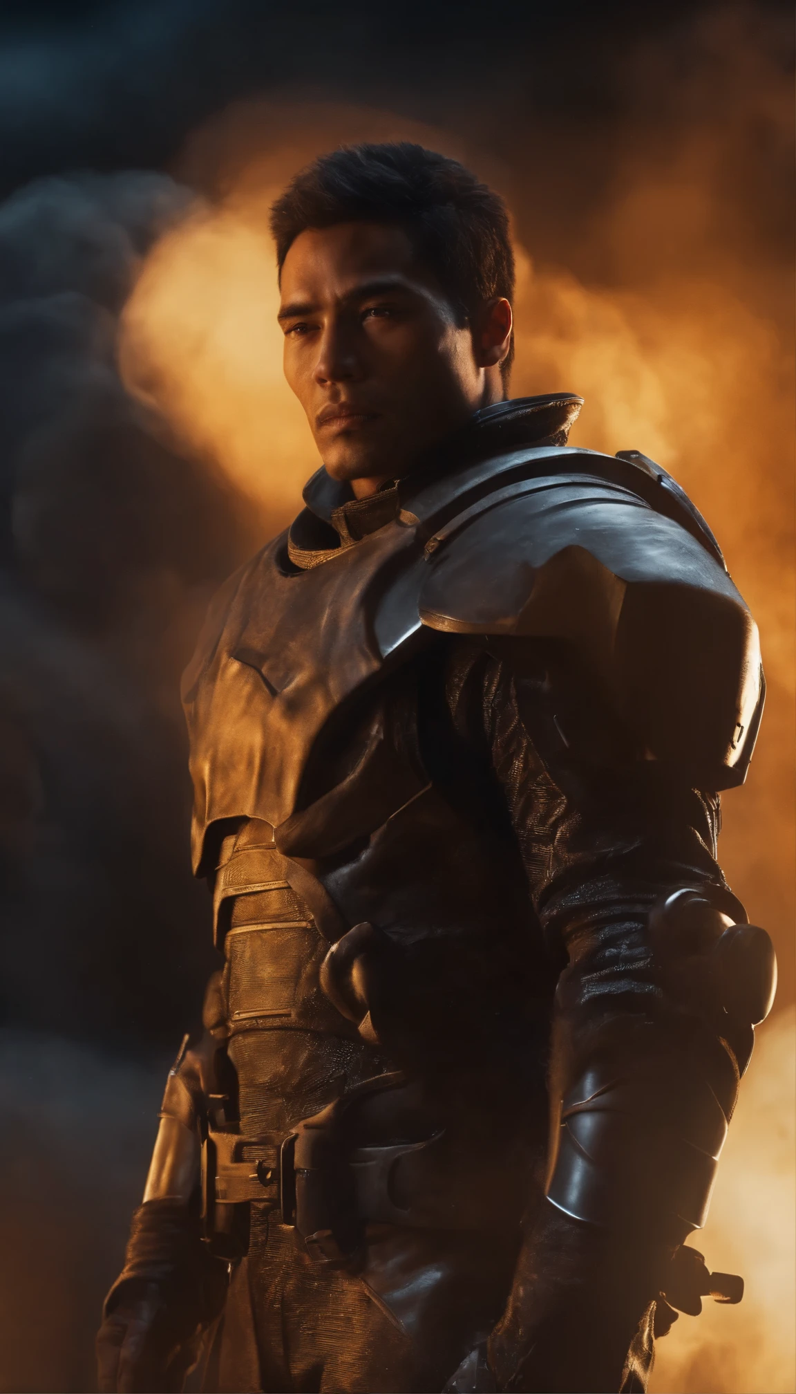 It depicts a young programmer sitting on a high-tech research platform floating in the middle of an asteroid belt.。Surrounded by several asteroids、That fiery aura、It is vividly portrayed in the dramatic story of this scene.。Distant stars and planets、The metallic suit casts a fascinating, deep shadow.。A young man staring into the infinite universe, his face fascinated by the mystery and complexity、Inscribed with determination and reverence。His facial features are、Including chiseled jawline and stubble、Add depth and character to your images。Dramatic lighting in cowboy shots highlights powerful moments、It emphasizes his powerful profile.。
