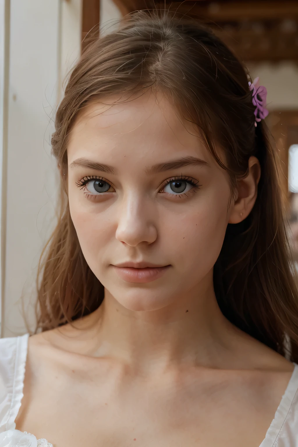 1fille, Seulement, jolie fille aux cheveux roses, yeux roses, fond de fleur de glycine, soft natural light, Oreilles de chat, chemise blanche sans manches