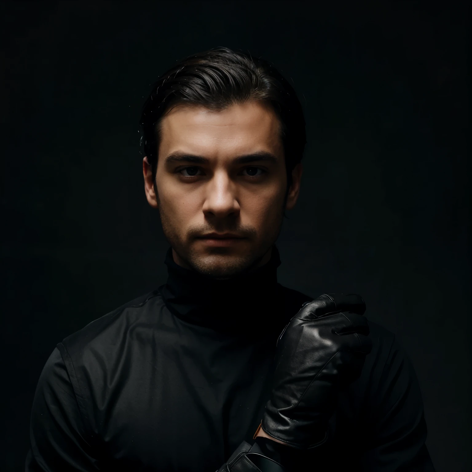 A man with a TV head, black gloves and a black neck