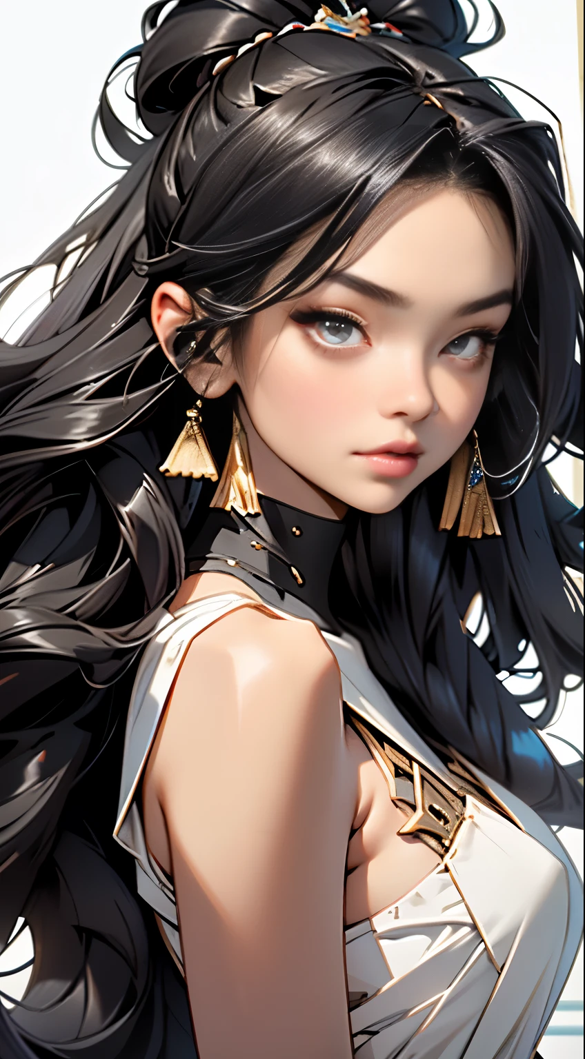 Black-haired Enchantress with a Cool Vibe:

The black-haired enchantress exuded an irresistible charm, her long, flowing hair swaying gently in the wind with a captivating 1.3-meter radius (long floating hair: 1.3). Her lovely long lashes (1.4) framed her magnificent, solid circle eyes, intricately adorned with stylish, meticulously crafted falsies. Casual yet alluring, she accessorized her hair with delicate bobbles (1.2), while her fake animal ears graced her head, adding an enchanting touch to her appearance. A light, illuminating