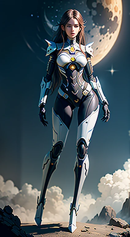 masterpiece, highest quality, Super detailed, Complex, Very detailed, High resolution, Realistically, 8k, 1 person,Full Body Shot,humanoid, Long Legs Mechanical Legs,Dynamic Pose, Extremely delicate mech, Long Hair,Full body, High tech background,Science fiction,(Marek Okon:1.3),Mooncryptowow's Midway Style,