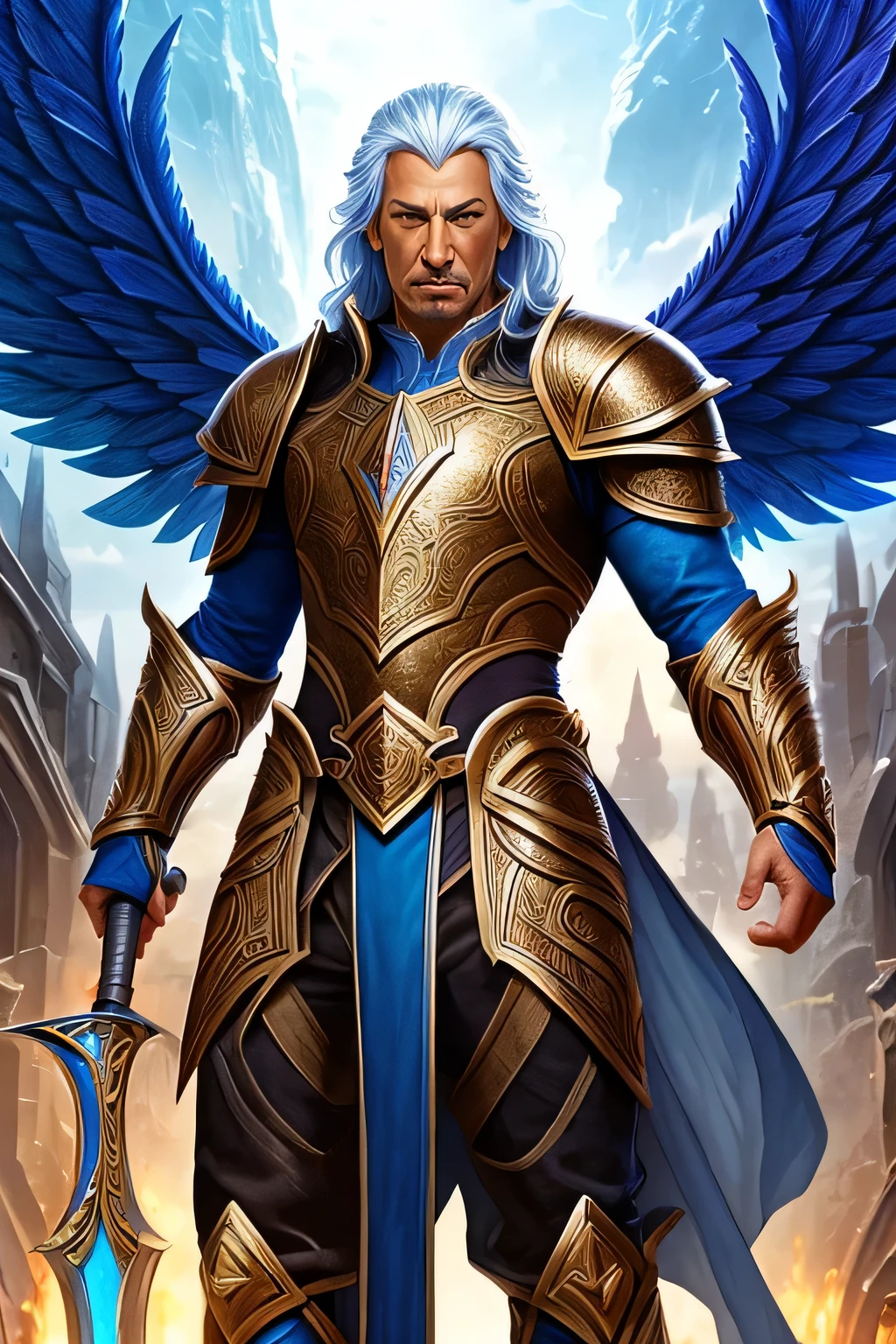 older man in a blue armor with wings, mystical atlantean king, artgerm julie bell beeple, god. extremely high detail, male lord of change, epic 3 d yemaya, light skin male god of the sea, epic 3 d oshun, hyperdetailed fantasy character, qiyana, detailed fantasy art