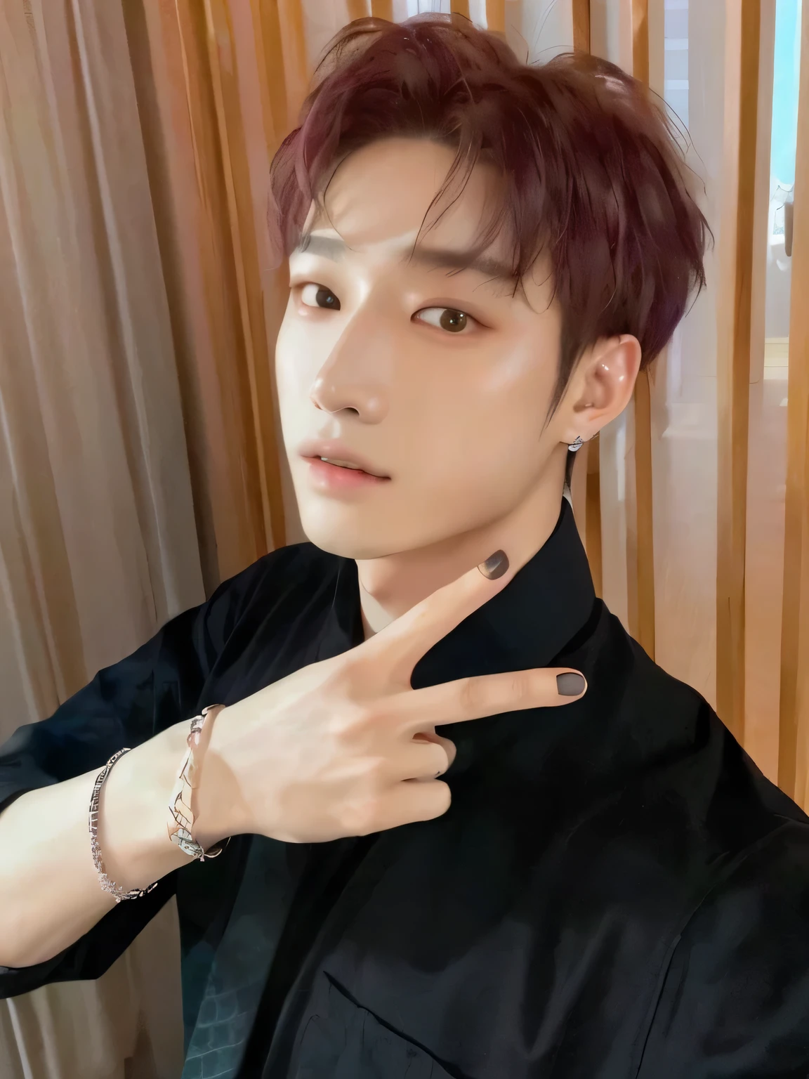 un primer plano de una persona con una camisa negra y una camisa negra, cai xukun, jungkook, hyung tae, jinyoung shin, Yanjun Chengt, foto de perfil en la cabeza, hsiao-ron, brillante por la lluvia, Xision Wu, shaxi, diez lee, Hong June Hyung, jia, hombre surcoreano, taken in early 2020s stray kids bangchan bang chan stray kids christopher bahng
