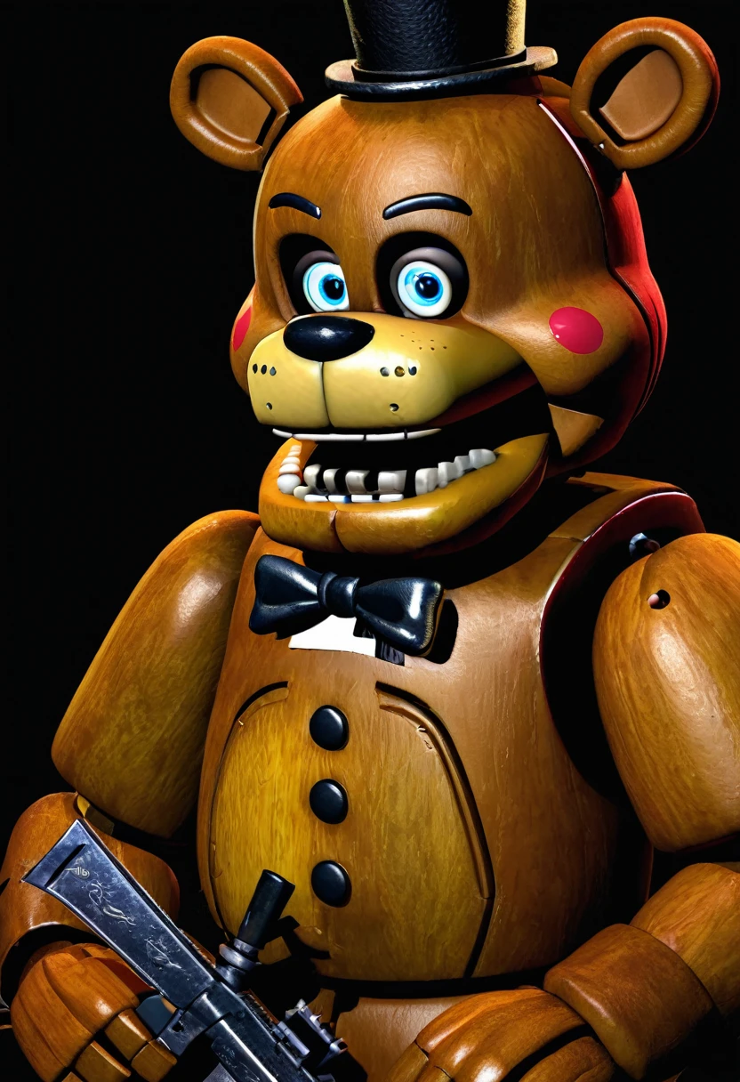 Five Nights at Freddy's's'Spring Trap, masterpiece, fear, Dark atmosphere, Red eyes, Detailed shading, corruption, simulation, Mechanical Abominations, corruption, Full Body View, forest environment