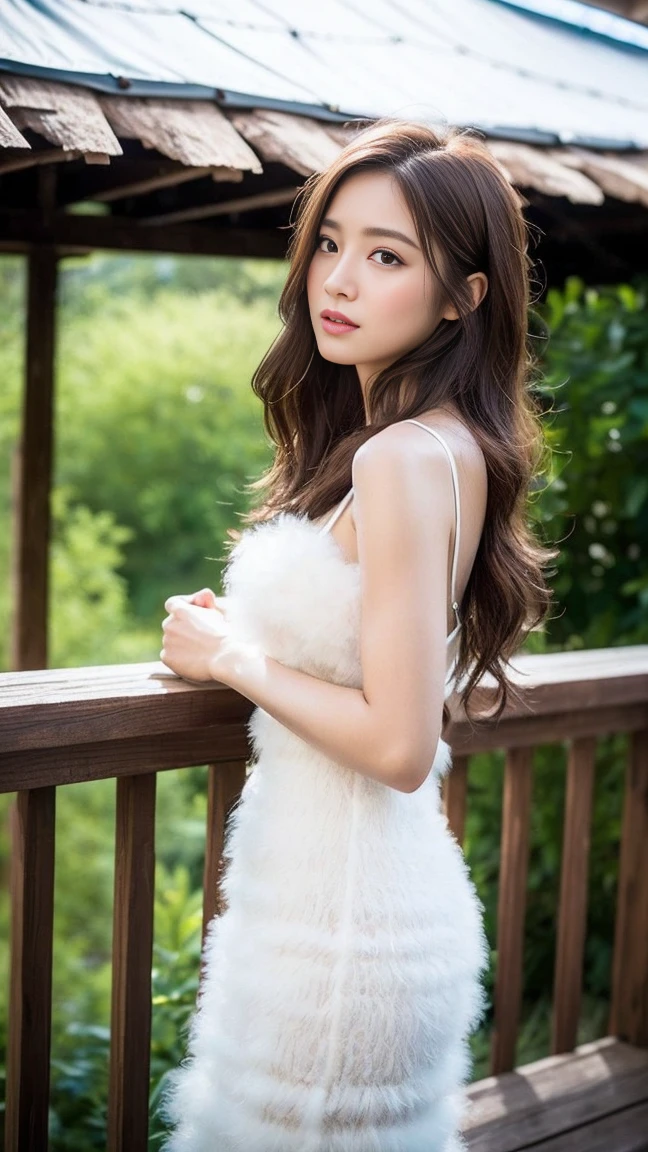 Dark brown hair、Light brown eyes、Japanese actress、 Lady、I am about 40 years old...、(Intricate details:1.2)、(Which is the top???:1.4)、 (Ultra-high resolution:1.2)、Ultra-high resolution、(Finely tuned)、(Detailed facial features)、Hmph、8k resolution、D cup size breasts、Long Hair、Roof terrace、morning、Extravagant space、relax、、,Full body photo、Head to toe shot、Beautiful feet、Camisole dress、Beautiful feet、she, Fashion Hub, Extremely detailed, Very detailed, Realistic, Hourglass Shaped Body, Obscene pose,、、私 cry a lot、tears、diagonally from below、please lift your chin、relaxした表情、Pose of Weakness、(auraroid photo:1.2)、A masterpiece of transparent painting、8k、32k、highest quality、(Details of both eyes)、1 girl、elegant、(Fluffy long dress :1.4)、(Low Angle、Rear View.:1.2)、Are standing、A masterpiece of transparent painting、Okinawa、Bare shoulders、