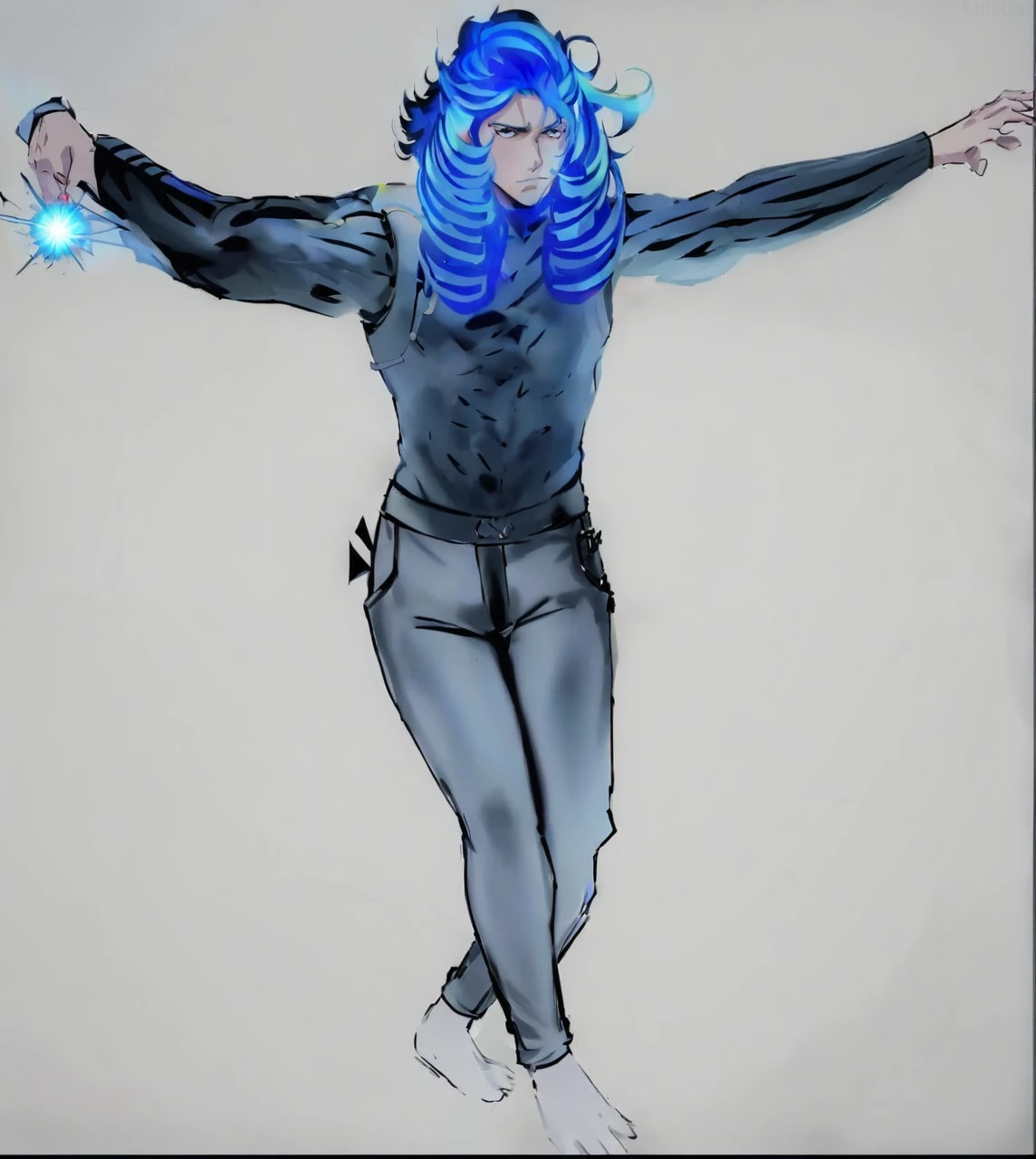 ((The character exudes a strong adolescent Portuguese male charm) + Estilo anime Prison School, + apresentando seus superpoderes, coronal mass ejection style, + palm of the hand, + fios dos cabelos radioativo s, as a neutron star, adicionar um fundo de nebulosas.)