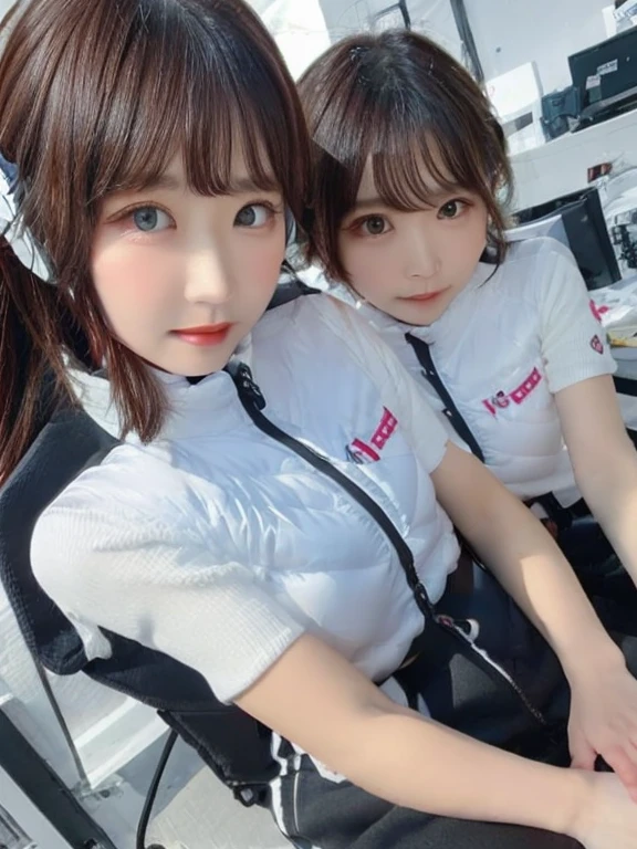 masterpiece, highest quality, Very detailed, 8K Portrait,japanese android girl,Plump , Control panel,Robotic arms and legs, Blunt bangs,,BREAK (metallic gray, metallic luster, mirror finish, astrovest):5,headphone:5,BREAK (black sleeves):100,smartwatch,futuristic space station,control room,BREAK headphone,blue eyes,(black hair):2,(long hair):1.3,look at viewer,(Respirator),BREAK blush:3,hidden hands,smile