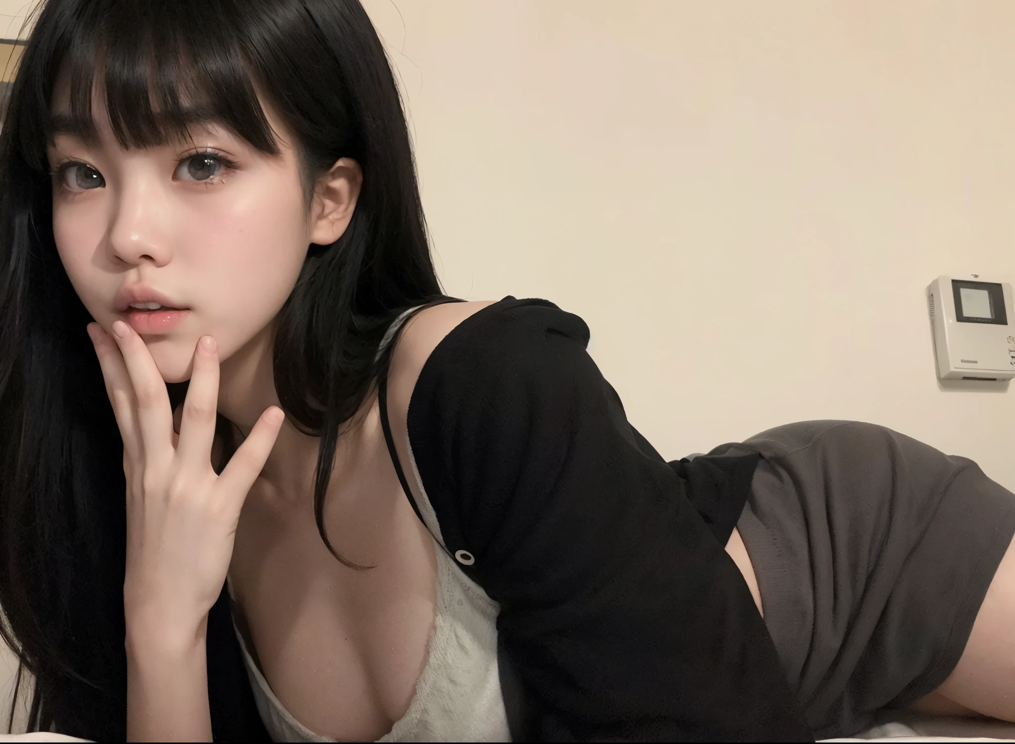arafed asian woman with a white shirt and blue shorts, lalisa manobal, 18 years old, young cute wan asian face, with bangs, gemma chan beautiful girl, 1 8 yo, gorgeous chinese model, gorgeous young korean woman, beautiful asian girl, ayami koj ima, instagram model, neat hair with bangs, young asian girl