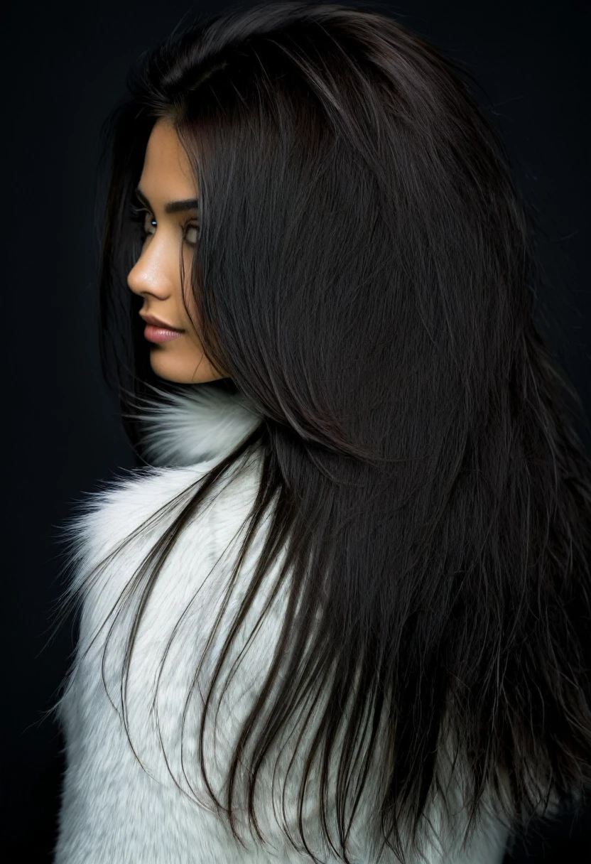 mujer hermosa, pelo oscuro, piel blanca