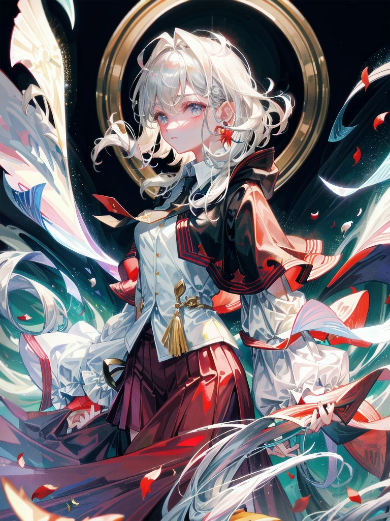 whole body, hogwarts teacher, necktie, cloak, skirt, absurdres, RAW photo, extremely delicate and beautiful, masterpiece, Best Quality, ultra high resolution, 32k, hyperrealistic, ultra-detailed, detailed description, pale skin, 20 years old, detailed beautiful face and eyes, tearful mole, earring, Colossal tits, short medium hair, wavy hair,
