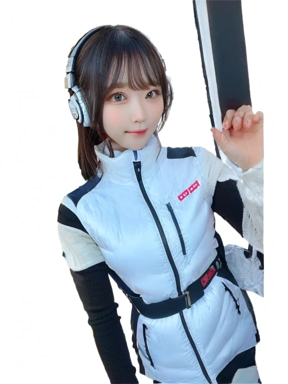 masterpiece, highest quality, Very detailed, 8K Portrait,japanese android girl,Plump , Control panel,Robotic arms and legs, Blunt bangs,,BREAK (metallic gray, metallic luster, mirror finish, astrovest):5,headphone:5,BREAK (black sleeves):100,smartwatch,futuristic space station,control room,BREAK headphone,blue eyes,(black hair):2,(long hair):1.3,look at viewer,(Respirator),BREAK blush:3,hidden hands,smile