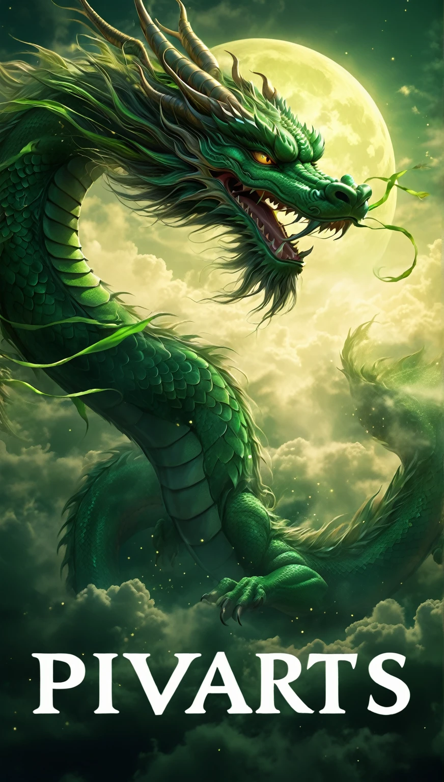 there is a dragon that is flying in the sky with a full moon, green dragon, cyan chinese dragon fantasy, flying dragon, chinese dragon concept art, dragon flying in the sky, dragon flying in sky, dragon in the sky, chinese fantasy, colossal dragon as background, giant dragon flying in the sky, massive green dragon!!!, chinese dragon, god of dragons