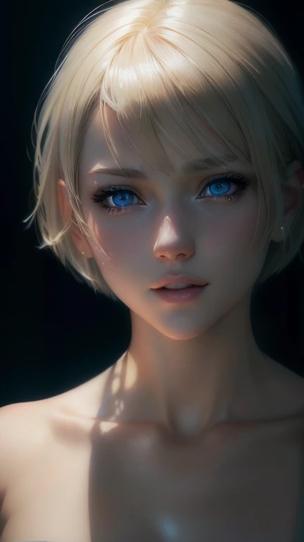 A girl with blue eyes and short bob blonde hair, photorealistic anime girl render, hyper realistic anime, 8K Portrait Rendering, stunning anime face portrait, detailed digital anime art, smooth anime cg art, Gweiz-style artwork, 3 d anime realistic, Soft Portrait Shot 8k, anime realism style, digital anime art, anime. Soft lighting